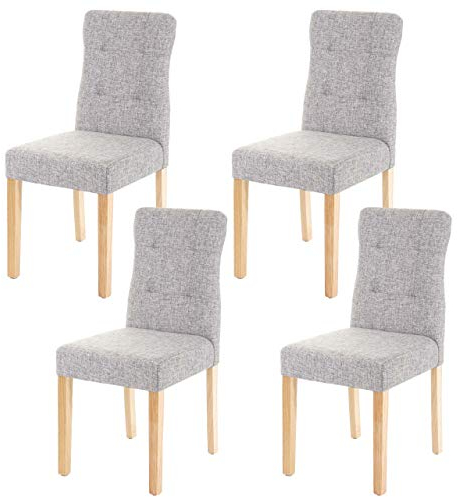 Mendler 4er-Set Esszimmerstuhl HWC-E58, Stuhl Essstühle, FSC®-Zertifiziert - Stoff/Textil grau, helle Beine