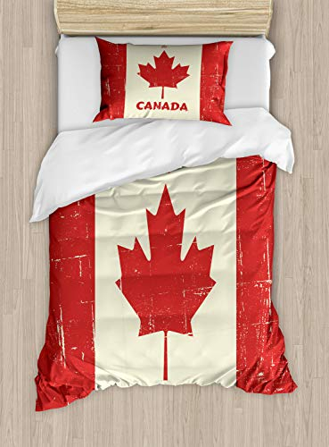 ABAKUHAUS Kanada Bettbezugs Set für Einzelbetten, Happy Canada Konzept, Milbensicher Allergiker geeignet mit Kissenbezug, 130 x 200 cm, Elfenbein