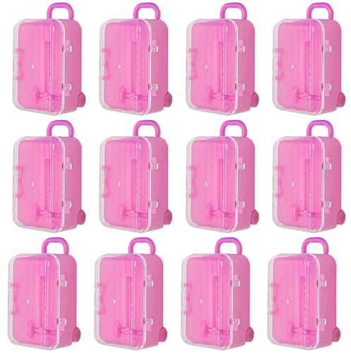 AUEAR, 12 Pack Cute Miniature Travel Case Box Candy Box Party Reception Candy Gift Box Suit for Barbie Wedding Party Decoration (Pink)