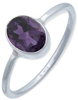 mantraroma Ring Silber 925 Damen Amethyst facettiert Edelstein lila schlicht modern