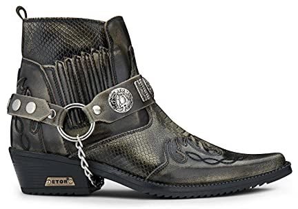 Infinity Leather Stivaletti da Uomo in Pelle Coccodrillo Verde Oliva Stile Motociclista, Cowboy, Ballo Cubano Winklepickers 42