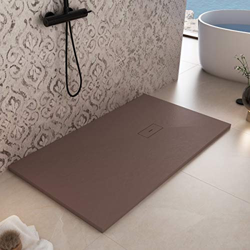Luminosa ArredoBagno Piatto Doccia Marmoresina 80x110 - Effetto Pietra Antiscivolo con GELCOAT - Modello Dubai Colore Marrone - Griglia e piletta Incluse