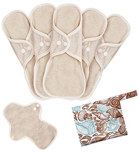 MQUPIN Reusable Sanitary Towels, 250mm Cloth Pads of Organic Cotton, Washable Leak Proof Menstrual Pads, Panty Liners, Bamboo Sanitary Towels for Women, 5pcs