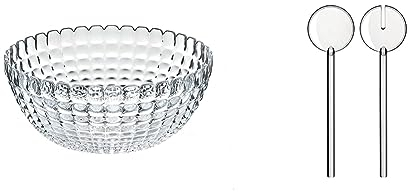 Guzzini Contenitore Tiffany, Trasparente, Ø30 x h13 cm & Tiffany Posata Insalata 27,5 cm