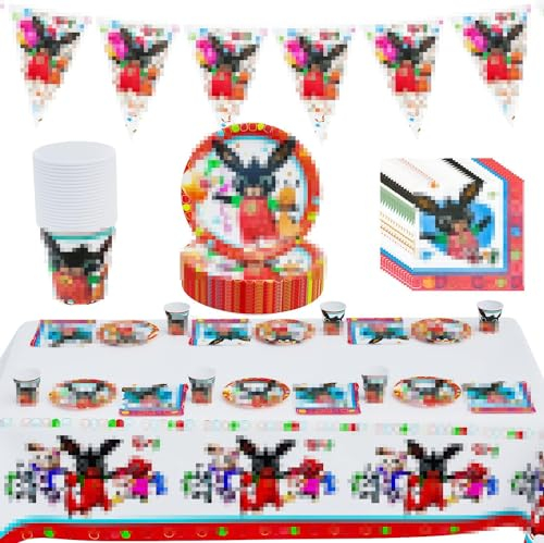 Partygeschirr,Geburtstag Geschirr Set 62 Pcs,Party Tableware,Geburtstags Dekoration,Teller,Tasse,Servietten,Tischdecke,für Kinder Party Dekoration