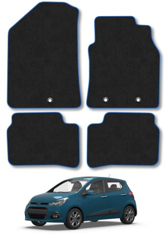 Fits Hyundai i10 (2014-2020) Carpet Car Mats | Blue Edge Trim Tailored Fit Floor Mats Full Coverage Protection Accessories Easy Clean Anti Slip Made in the UK
