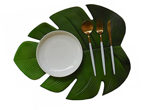 Hoement Set De Table En Feuille De Palmier Eva Vert Dégradé 48 X 37 Cm Réutilisable Chemin De Table Tropical Pour Décoration Luau Et Mariage