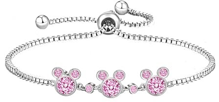 Kaguyo Bracelets Mickey Mouse pour femmes, bracelets en argent sterling avec améthystes bleues et zirconia rose, bracelets d'amitié Minnie Mouse ajustables à lien infini pour femmes et filles (rose)