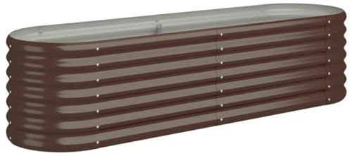 vidaXL Garden Raised Bed Powder-Coated Steel Oval Planter 152x40x36 cm Brown for Outdoor, Patio, Balcony Planting - Weather-Resistant