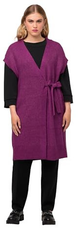 Ulla Popken Lange Strick Weste mit Gürtel Gilet, Lilla Scuro, 52/54 Donna