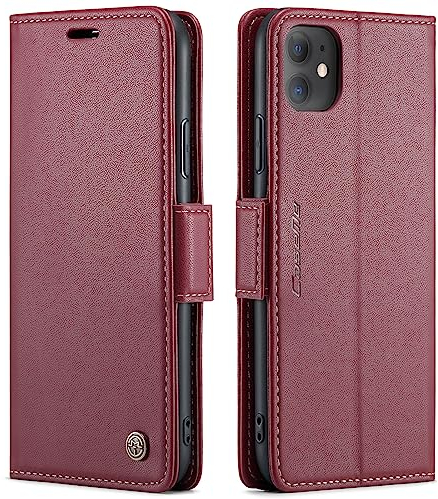 QLTYPRI Hülle für iPhone 11 Handyhülle mit RFID Schutzhülle, Vintage Leder Hülle mit Kartenfach Ständer PU Ledertasche Stoßfeste Flip Wallet Case Kompatibel mit iPhone 11 - Weinrot