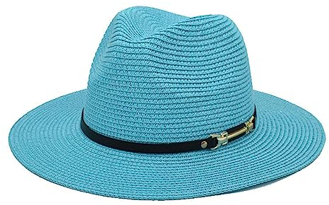 Fedora Trilby Filzhut Hut Strohhut Mit Großer Krempe Panama Herren Jazzhut Weicher Fedora-Hut Damen Strandreise Sonnenhut M(56-58cm) See Blau