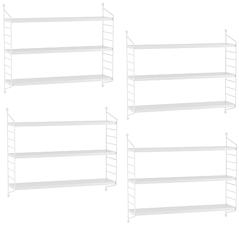 [en.casa] Modulares Wandregal Strängnäs 4er Set Metallregal Weiß Hängeregal mit 3 Regalböden Badregal Küchenwandregal Wandablage Wohnzimmer