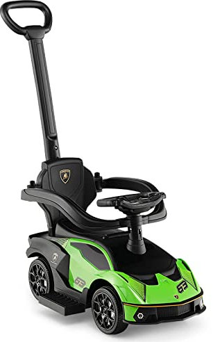 Maxmass 3-in-1 Kids Ride on Push Car, Licensed Lamborghini Foot to Floor Slider with Removable Push Bar & Guardrail, Underneath Storage, Horn Sound, Toddlers Push Walking Car for 12-36 Months (Green)
