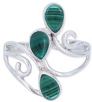 mantraroma Damen Ring Silber mit Stein Malachit Edelstein grün ausgefallen verspielt