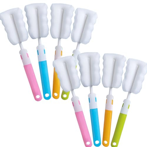 8-piece bottling brush set including sponge cup brush with portable long handle can clean bottles thermos cups, mugs glassware etc.