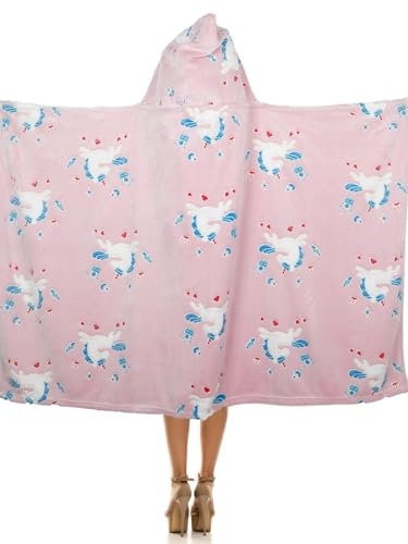 Leuchtdecke Mit Kapuze Mädchen Rosa Einhorn Weiche Decke Mond Stern Prinzessin Regenbogen Pferd Flanell Sofa Decke Wohndecke Schal Decke Baby Autositz Decke (Farbig 3,100×150cm)