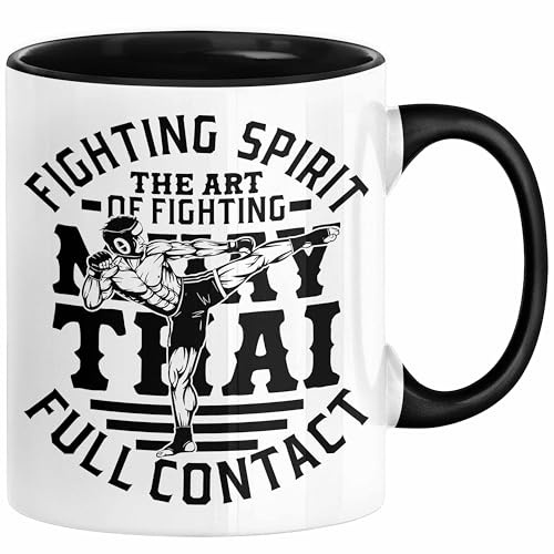 Trendation - Muay Thai Tasse Geschenk Muay Thai-Kämpfer Geschenkidee Fighting Spirit The Art Of Fighting (Schwarz)