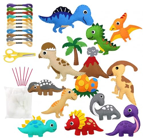 Nähset kinder, Dinosaurier Tierformen Filz Nähen Kinder ab 6 jahre Animals Sewing Kit Filz Bastelset Stickset Nähset Für Kinder Art Craft für Kreative Anfänger Filztiere