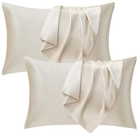 Seiwohl Satin Kissenbezug 40x70 2er Set, Weich wie Seidenkissenbezug Silk Pillowcase, Vegane Seide Kopfkissenbezug Kissenhülle Seidenkopfkissen Kopfkissen bezug für Haar und Haut, Beige