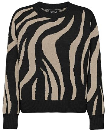 ONLY Damen ONLHAZEL LS O-Neck JQ KNT Pullover, Black/Pattern:Humus, S