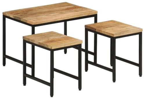 vidaXL Satztische 3 STK. Raues Massivholz Mango und Eisen