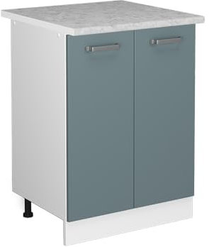 Vicco Küchenunterschrank R-Line, Küchenkommode, Blau-Grau/Weiß, 60 cm, AP Marmor