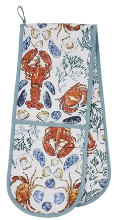 Ulster Weavers - Ocean Sea Animals Double Oven Gloves (88 x 18cm) - 100% Cotton - Lobster Oven Gloves Heat Resistant - Washable - Oven Gloves with Crabs & Seashell - Nautical Kitchen Accessories