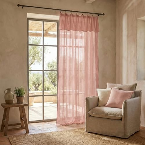Rideau Ajustable 140x300 cm Gaze de Coton Rose