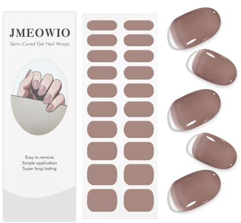 JMEOWIO Coffee Semi Cured Gel Strips Wraps Nail Art Sticker