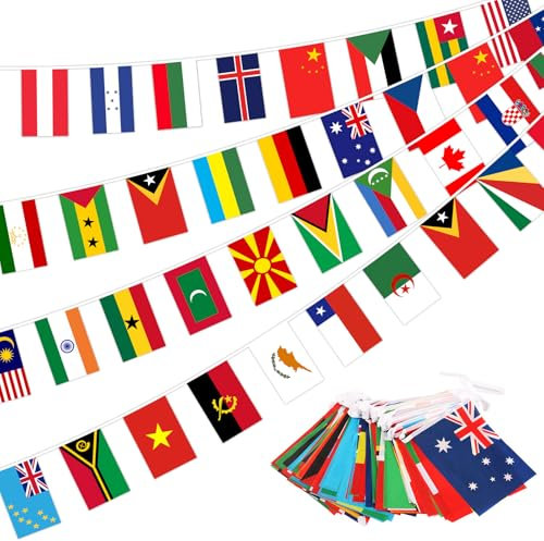 MONCAP 15M Länder Fahnenkette Länder Fahnen Wimpelkette 50 Länderflaggen Olympische Deko Flaggenkette Länder Wimpel Girlande für Fußball Party Sportvereine Garten Bar