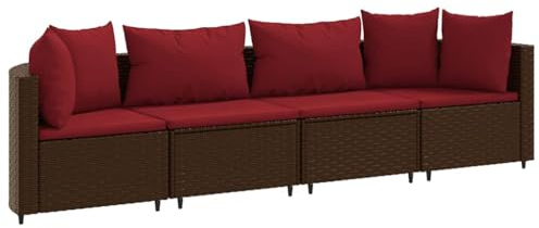vidaXL Garten Sofa Garnitur 4-TLG., Gartenmöbel Set mit Kissen, Sitzgruppe für Garten Terrasse, Lounge Sitzgarnitur Modular, Braun Poly Rattan
