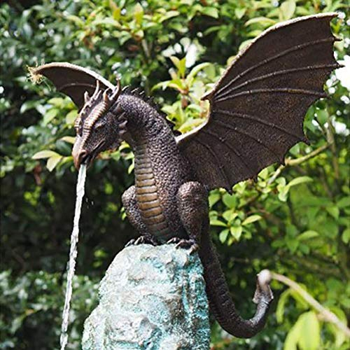 SUPYINI Garten Drachenstatue, Brunnen-Drachen-Ornament, Kunstharz, Wasserspiel-Skulptur Hausgarten-Dekoration (A)