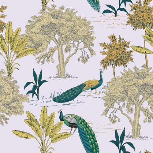 CRE8TIVE White Leaf Wallpaper Peacock Yellow Tree Self Adhesive Wallpaper for Bedroom 30.5cmx300cm Thick Tropical Wallpaper Removable Bathroom Wallpaper Waterproof Kitchen Vinyl Wrap Cabinet Drawer