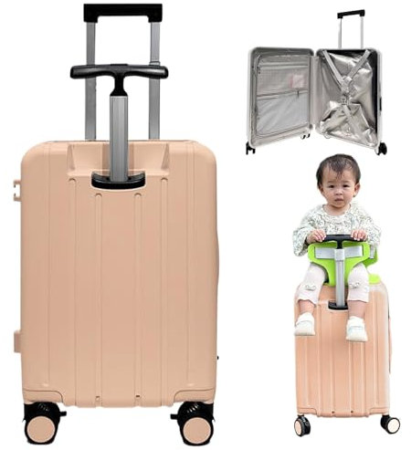 Fahren Sie auf Koffer für Kinder, 20-Zoll-Tragetaste auf Koffer mit Sitz- und 4-Spinner-Räder-Kompartiment-Hochleistungsgepäck mit Tie-Tod & Bag-Hooks für Reisen, Ausgehen (Style 1), Gepäck mit Sitz