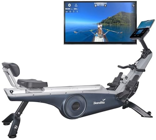 Skandika Rudergerät Freki Plus | Rudergerät für Zuhause in Studio Qualität, 24-stufiger Magnetwiderstand, 12 kg Schwungmassensystem, Kinomap App kompatibel, aufstellbar, bis 200 cm | Fitnessgerät