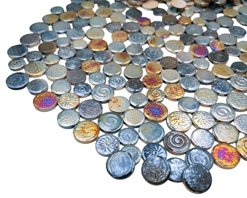 500 g gemischte 3 Größen, zufällige runde Keramik-Mosaikfliesen, kreative Keramik-Mosaikfliesen für Bastelplatten, Blumentöpfe, Vasen, Tassen, handgefertigte Heimdekoration (Regenbogen-Schwarz)