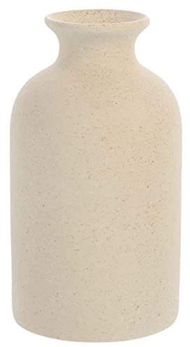 Ciieeo Vintage Ceramic Frosted Vase Round Beige Flower Vase for Home Decor Rustic Large Jug for Living Room Table Office 14x8cm