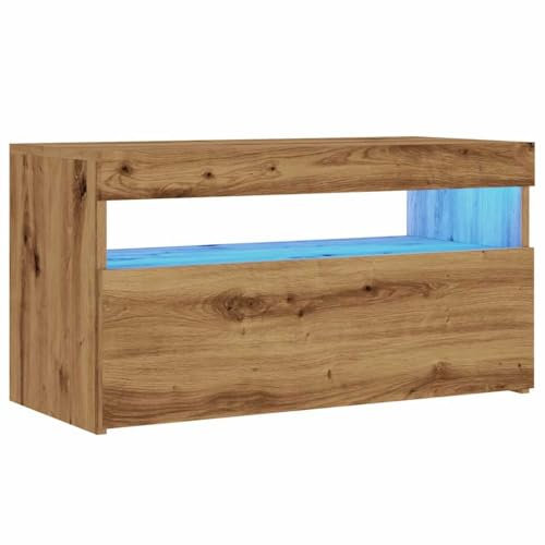 vidaXL TV Cabinet with LED Lights - Artisan Oak, Engineered Wood, 75x35x40cm, Modern Living Room Stand with Storage