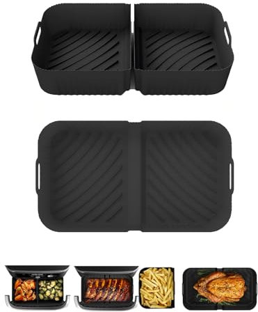 Air Fryer Silicone Liners for Ninja Foodi Flexdrawer AF500UK, Reusable Silicone Liner for Ninja Foodi Flexdrawer AF500UK 10.4L, Cosori Dual Blaze 10L Air Fryer Liner (3PCS, Black)