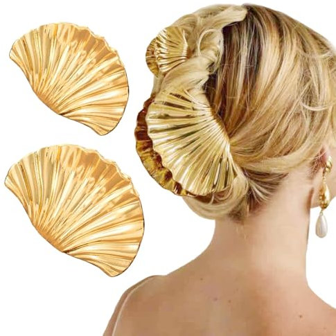 Pinza de pinza de concha, 2 piezas de metal con conchas marinas, accesorios para el cabello para mujeres y niñas, pinza de pelo de moda adecuada para la mayoría de peinados, como cabello grueso y