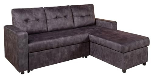 Riess Ambiente Ecksofa Apartment - 205cm - grau - Samt 3-Sitzer mit Bettfunktion, Stauraum und Ottomane Schlafsofa Schlafcouch Nosagfederung