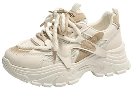 MAUGELY Women's Platform Walking Sneakers Shoes,8 Beige Khaki