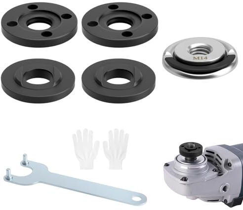 Kit de accesorios para amoladora angular de 6 piezas - Tuerca de liberación rápida M14 con llave Flex e instalación de brida interior/exterior compatible con amoladoras angulares de 125 mm