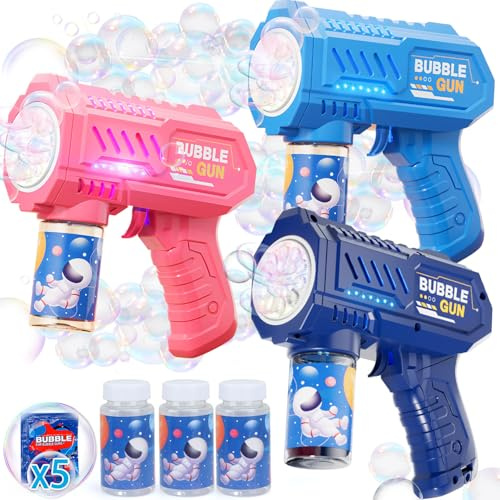 Beria 3 Pack Bubble Gun Toys for Kids 3-8 Year Old: Bubble Machine Bubbles Maker Blower Electric Bubble Guns Gifts for 3 4 5 6 7 8 Years Old Boys Birthday Presents Garden Outdoor Party Bubbles for Kid