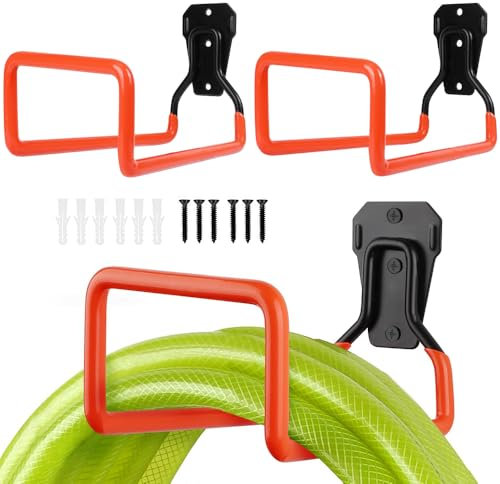 MEISHANG Soporte Manguera Jardin, 2 Piezas, Metal, 19.6 x 12.5 x 13 cm, 15 kg, Montaje en Pared, 2 Hooks, Manguera de Jardín, Cable