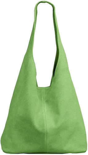 Caspar große Damen Wildleder Tasche Hobo Bag Shopper - CLASSIC LINE - Modell No.767 - Made in Italy, Farbe:hell grün, Größe:One Size