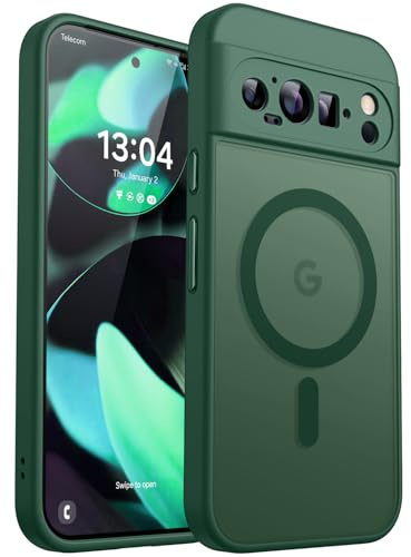 CANSHN Magnetica Cover per Google Pixel 9 Pro XL (6.8 Pollici), [Protezione Completa Della Fotocamera] Custodia Traslucida Opaca Protettiva Sottile Antiurto,Verde Profondo