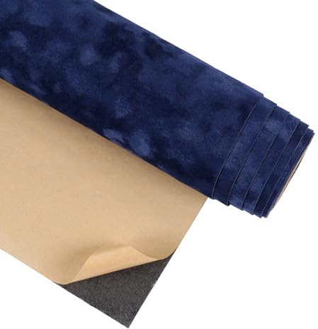 CRE8TIVE Filz Tapete Selbstklebend Dunkelblau Beflockt Blumen Folie für Möbel Dick Tapete Schlafzimmer 30 x 200cm Blau Samtstoff Folie Schmuckkästchen Schubladen Schrankfolie Dekofolie Kindertapete