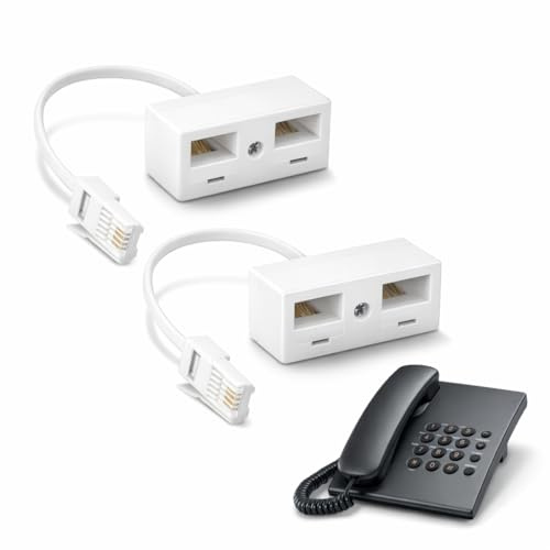 Lunpoem 2PCS Telephone Splitters 2 Way Sockets Splitter UK, ADSL Filter Microfilter for Telephone Line, Double Phone Socket RJ11 Male Plug to 2 Female White Double Socket Phone to Ethernet Adapter